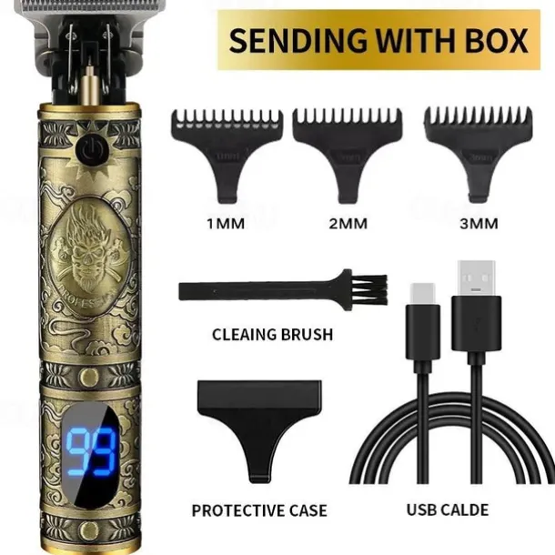 Hair Clippers for Men oupool Professional Cordless Hair Trimmer - Electric T-Blade Beard Trimmer Shaver Edgers Zero Gapped Mens Grooming Kit Rechargeable LCD Hair Cutting Kit - Gifts for Men(Gold)
