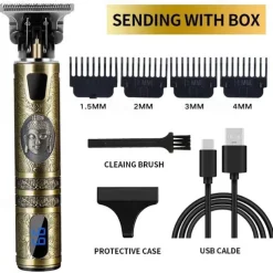 Hair Clippers for Men oupool Professional Cordless Hair Trimmer - Electric T-Blade Beard Trimmer Shaver Edgers Zero Gapped Mens Grooming Kit Rechargeable LCD Hair Cutting Kit - Gifts for Men(Gold)