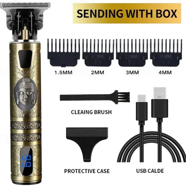 Hair Clippers for Men oupool Professional Cordless Hair Trimmer - Electric T-Blade Beard Trimmer Shaver Edgers Zero Gapped Mens Grooming Kit Rechargeable LCD Hair Cutting Kit - Gifts for Men(Gold)