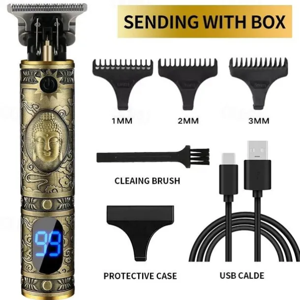 Hair Clippers for Men oupool Professional Cordless Hair Trimmer - Electric T-Blade Beard Trimmer Shaver Edgers Zero Gapped Mens Grooming Kit Rechargeable LCD Hair Cutting Kit - Gifts for Men(Gold)