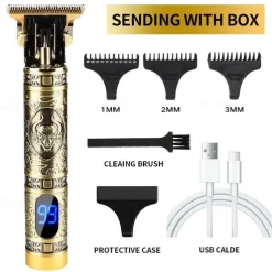 Hair Clippers for Men oupool Professional Cordless Hair Trimmer - Electric T-Blade Beard Trimmer Shaver Edgers Zero Gapped Mens Grooming Kit Rechargeable LCD Hair Cutting Kit - Gifts for Men(Gold)