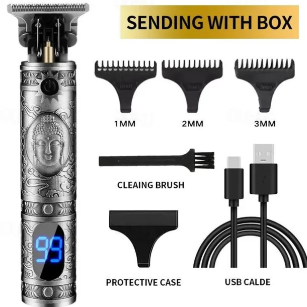 Hair Clippers for Men oupool Professional Cordless Hair Trimmer - Electric T-Blade Beard Trimmer Shaver Edgers Zero Gapped Mens Grooming Kit Rechargeable LCD Hair Cutting Kit - Gifts for Men(Gold)
