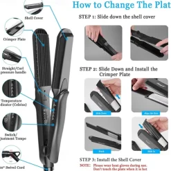 Hair Crimper Crimping Irons Hair Straightener Flat Iron Tourmaline Ceramic Plate Adjustable Temperature for All Hair Type