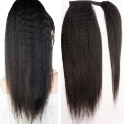 Hair Extensions Ponytail Extensions Virgin Kinky Straight Human Hair Wrap Around Ponytail Remy Hair Extensions Clip in Hair Extensions with Magic Paste One Piece Hairpiece Hair For Women Natural Color
