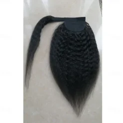 Hair Extensions Ponytail Extensions Virgin Kinky Straight Human Hair Wrap Around Ponytail Remy Hair Extensions Clip in Hair Extensions with Magic Paste One Piece Hairpiece Hair For Women Natural Color