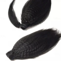 Hair Extensions Ponytail Extensions Virgin Kinky Straight Human Hair Wrap Around Ponytail Remy Hair Extensions Clip in Hair Extensions with Magic Paste One Piece Hairpiece Hair For Women Natural Color