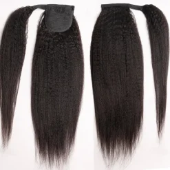 Hair Extensions Ponytail Extensions Virgin Kinky Straight Human Hair Wrap Around Ponytail Remy Hair Extensions Clip in Hair Extensions with Magic Paste One Piece Hairpiece Hair For Women Natural Color