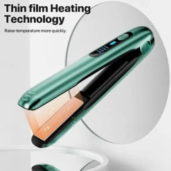 Hair Iron USB Rechargeable Cordless 2-Way Straight & Curl Mini Hair Iron 4 Temperature Adjustment LED Temperature Display Rapid Heating