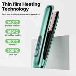 Hair Iron USB Rechargeable Cordless 2-Way Straight & Curl Mini Hair Iron 4 Temperature Adjustment LED Temperature Display Rapid Heating