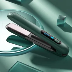 Hair Iron USB Rechargeable Cordless 2-Way Straight & Curl Mini Hair Iron 4 Temperature Adjustment LED Temperature Display Rapid Heating