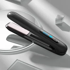 Hair Iron USB Rechargeable Cordless 2-Way Straight & Curl Mini Hair Iron 4 Temperature Adjustment LED Temperature Display Rapid Heating