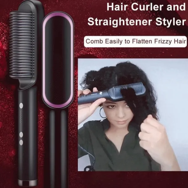 Hair Straightener Comb, 2-in-1 Hair Straightening Brush for Women with 5 Adjustment Temp & 10s Fast Heating,Anti-Scald Negative Ion Hair Straightener Styling Comb That Smoothes Hair Frizz