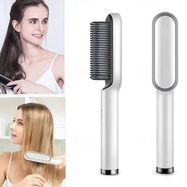 Hair Straightener Comb, 2-in-1 Hair Straightening Brush for Women with 5 Adjustment Temp & 10s Fast Heating,Anti-Scald Negative Ion Hair Straightener Styling Comb That Smoothes Hair Frizz