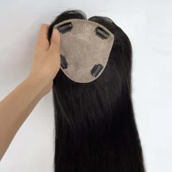 Hair Toppers for Women 100% Remy Human Hair Topper Hairpiece 12*13cm Full Silk Base Straight Hair for Thinning Hair Hair Loss Cover Gray Hair