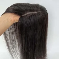 Hair Toppers for Women 100% Remy Human Hair Topper Hairpiece 12*13cm Full Silk Base Straight Hair for Thinning Hair Hair Loss Cover Gray Hair