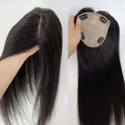 Hair Toppers for Women 100% Remy Human Hair Topper Hairpiece 12*13cm Full Silk Base Straight Hair for Thinning Hair Hair Loss Cover Gray Hair