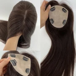 Hair Toppers for Women 100% Remy Human Hair Topper Hairpiece 12*13cm Full Silk Base Straight Hair for Thinning Hair Hair Loss Cover Gray Hair