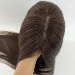 Hair Toppers for Women 100% Remy Human Hair Topper Hairpiece 12*13cm Full Silk Base Straight Hair for Thinning Hair Hair Loss Cover Gray Hair