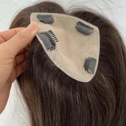 Hair Toppers for Women 100% Remy Human Hair Topper Hairpiece 12*13cm Full Silk Base Straight Hair for Thinning Hair Hair Loss Cover Gray Hair