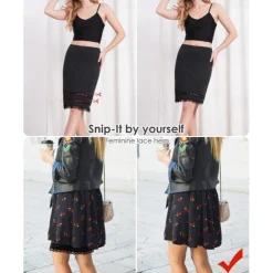Half Slips for Women Underskirt Dress Extender Lace Trim Knee Length Midi Skirt 19-26