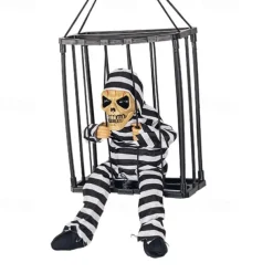 Halloween Animated Decoration, 1pc Motion-Sensor Activated Screaming Clown in Cage with Light-Up Eyes, Spooky Prisoner Ghost Prop for Indoor/Outdoor Decor, Plastic, No Batteries, AA Battery Operated (