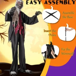 Halloween Animatronics, Sound-Activated Werewolf with Glowing Eyes and Scary Sounds, Giant Animated Outdoor Halloween Decoration, Man Accessory
