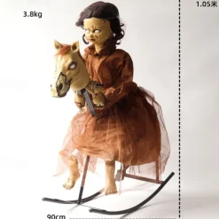 Halloween Automaton - Cursed Girl on Animated Rocking Horse - 105cm - Animatronics - Mains Powered - Quick and Easy Assembly