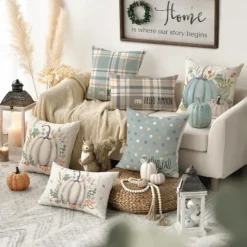 Halloween Autumn Harvest Double Side Pillow Cover 4PC Soft Decorative Square Cushion Case Pillowcase for Bedroom Livingroom Sofa Couch Chair Pumpkin