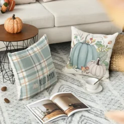 Halloween Autumn Harvest Double Side Pillow Cover 4PC Soft Decorative Square Cushion Case Pillowcase for Bedroom Livingroom Sofa Couch Chair Pumpkin