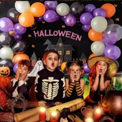 Halloween Balloon Arch Backdrop – Haunted House Pumpkin Ghost Wall Hanging Tapestry Photography Background for Party Bedroom Living Room 2025 Halloween Home Decoration