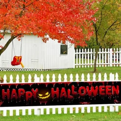 Halloween Banner Decoration Outdoor Banner Hanging Banner Front Door Porch Courtyard Sign Indoor Home Wall Decoration Halloween Party Welcome Sign