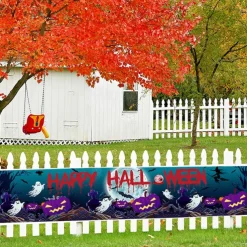 Halloween Banner Decoration Outdoor Banner Hanging Banner Front Door Porch Courtyard Sign Indoor Home Wall Decoration Halloween Party Welcome Sign