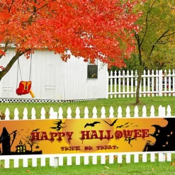 Halloween Banner Decoration Outdoor Banner Hanging Banner Front Door Porch Courtyard Sign Indoor Home Wall Decoration Halloween Party Welcome Sign