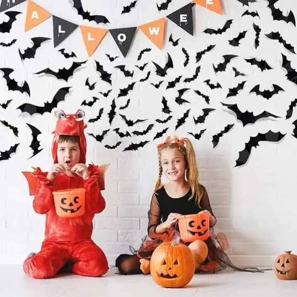 Halloween Black Bat PVC 3D Wall Halloween Bat Sticker Wall Decoration Scene Layout Horror Sticker Halloween Party Decoration Indoor and Outdoor Home Window Decoration Party Supplies