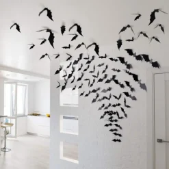 Halloween Black Bat PVC 3D Wall Halloween Bat Sticker Wall Decoration Scene Layout Horror Sticker Halloween Party Decoration Indoor and Outdoor Home Window Decoration Party Supplies