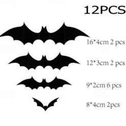 Halloween Black Bat PVC 3D Wall Halloween Bat Sticker Wall Decoration Scene Layout Horror Sticker Halloween Party Decoration Indoor and Outdoor Home Window Decoration Party Supplies