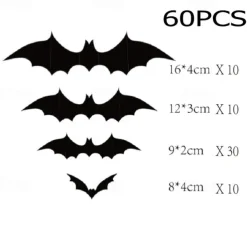 Halloween Black Bat PVC 3D Wall Halloween Bat Sticker Wall Decoration Scene Layout Horror Sticker Halloween Party Decoration Indoor and Outdoor Home Window Decoration Party Supplies