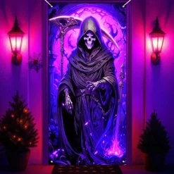 Halloween Blacklight Door Covers Door Tapestry Door Curtain Decoration Backdrop Door Banner for Front Door Farmhouse Holiday Party Indoor Outdoor Decor Supplies
