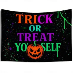 Halloween Blacklight Wall Tapestry – UV Reactive Witch , 'Ghouls Just Wanna Have Fun' Quote, Neon Colors Spooky Scene, Glow in the Dark Gothic Wall Hanging for 2025 Halloween Decoration