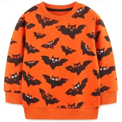 Halloween Boys 3D Cartoon Bat Sweatshirt Long Sleeve Spring Fall Fashion Basic Nylon Little Kids(4-7ys) 4-7 Years Crew Neck Outdoor Casual Daily Regular Fit