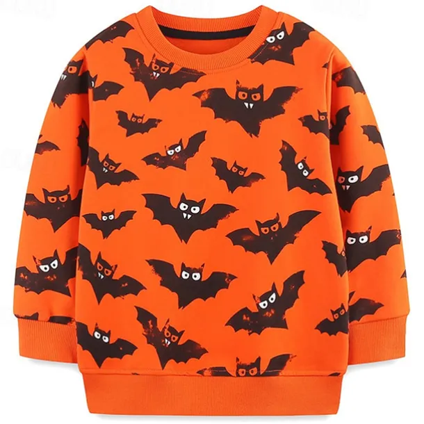 Halloween Boys 3D Cartoon Bat Sweatshirt Long Sleeve Spring Fall Fashion Basic Nylon Little Kids(4-7ys) 4-7 Years Crew Neck Outdoor Casual Daily Regular Fit