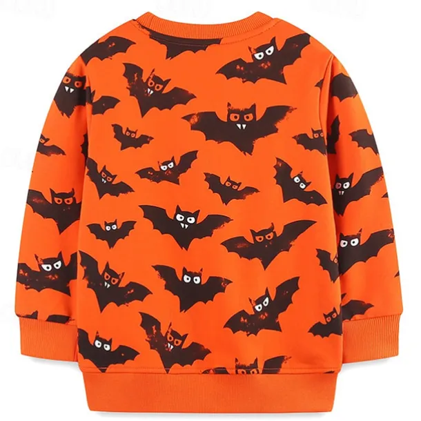 Halloween Boys 3D Cartoon Bat Sweatshirt Long Sleeve Spring Fall Fashion Basic Nylon Little Kids(4-7ys) 4-7 Years Crew Neck Outdoor Casual Daily Regular Fit