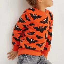Halloween Boys 3D Cartoon Bat Sweatshirt Long Sleeve Spring Fall Fashion Basic Nylon Little Kids(4-7ys) 4-7 Years Crew Neck Outdoor Casual Daily Regular Fit