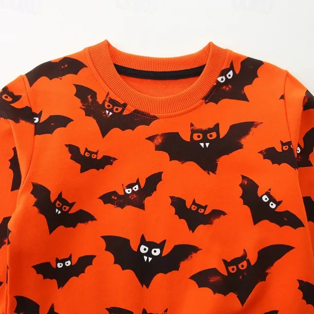 Halloween Boys 3D Cartoon Bat Sweatshirt Long Sleeve Spring Fall Fashion Basic Nylon Little Kids(4-7ys) 4-7 Years Crew Neck Outdoor Casual Daily Regular Fit