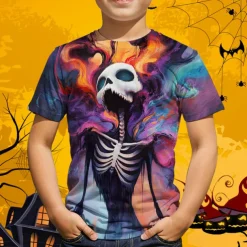 Halloween Boys 3D Graphic Skull T shirt Tee Short Sleeve Summer Spring Fashion Basic Polyester Kids 4-12 Years Crew Neck Outdoor Casual Daily Regular Fit