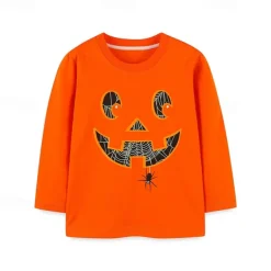 Halloween Boys 3D Graphic Spider Tee Long Sleeve Spring Fall Fashion Basic Polyester Little Kids(4-7ys) 4-7 Years Crew Neck Outdoor Casual Daily Regular Fit