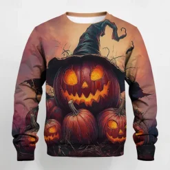 Halloween Boys 3D Graphic Cartoon Pumpkin T shirt Tee Long Sleeve Spring Fall Fashion Basic Polyester Kids 4-12 Years Crew Neck Outdoor Casual Daily Regular Fit