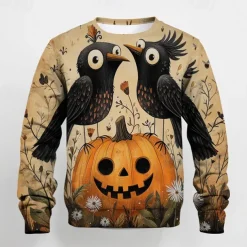 Halloween Boys 3D Graphic Cartoon Pumpkin T shirt Tee Long Sleeve Spring Fall Fashion Basic Polyester Kids 4-12 Years Crew Neck Outdoor Casual Daily Regular Fit
