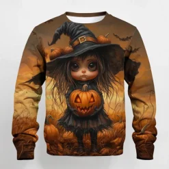 Halloween Boys 3D Graphic Cartoon Pumpkin T shirt Tee Long Sleeve Spring Fall Fashion Basic Polyester Kids 4-12 Years Crew Neck Outdoor Casual Daily Regular Fit