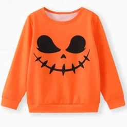 Halloween Boys 3D Graphic Ghost Sweatshirt Long Sleeve Spring Fall Fashion Basic Polyester Kids 4-12 Years Crew Neck Outdoor Casual Daily Regular Fit